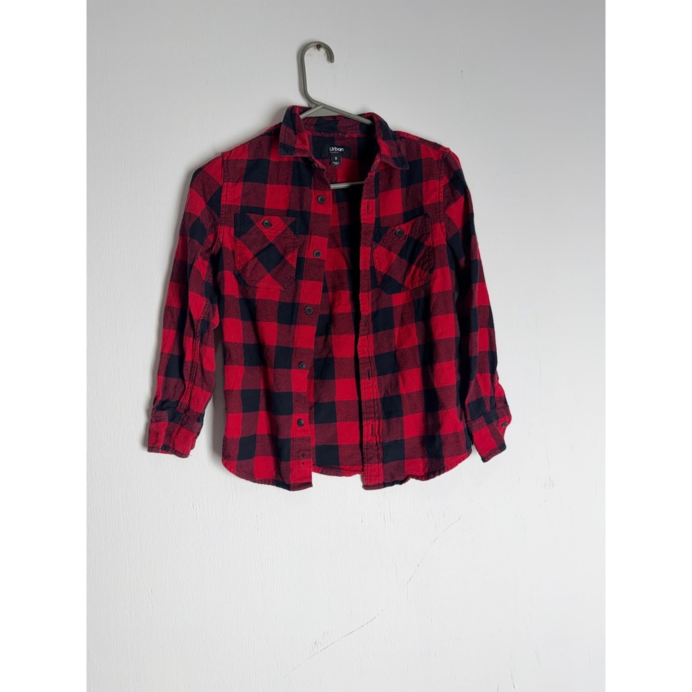 Urban Pipeline Mens Small Red Black Buffalo Plaid Flannel Button Down Shirt S